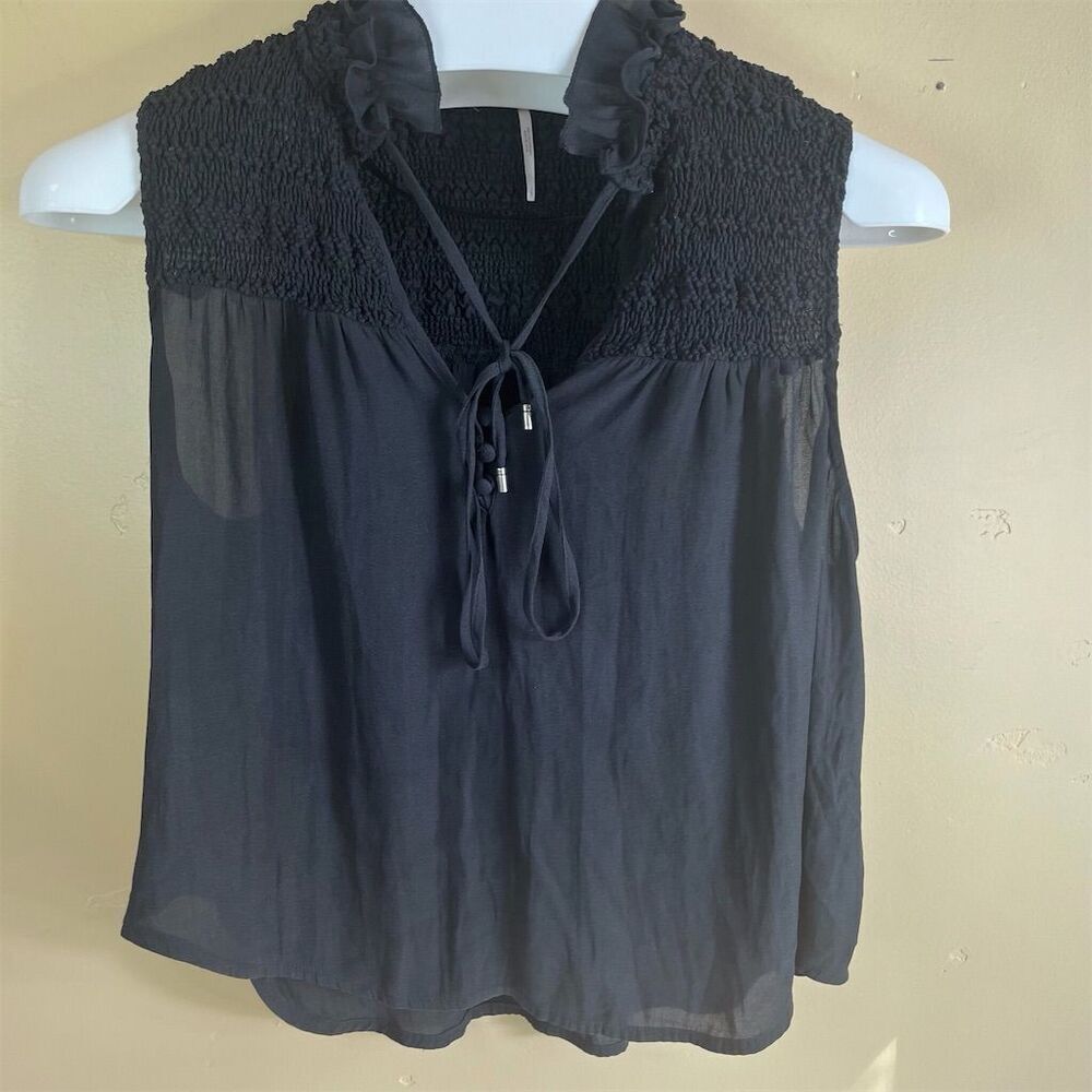 Free People Ruffle Me Up Womens Whimsigoth Smocked Blouse Black‎ Size Small Boho